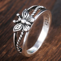 Vintage-Style Silver-Tone Butterfly Band Ring with Swirl Detail