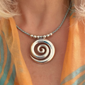 Vintage-Style Silver-Tone Spiral Pendant Necklace