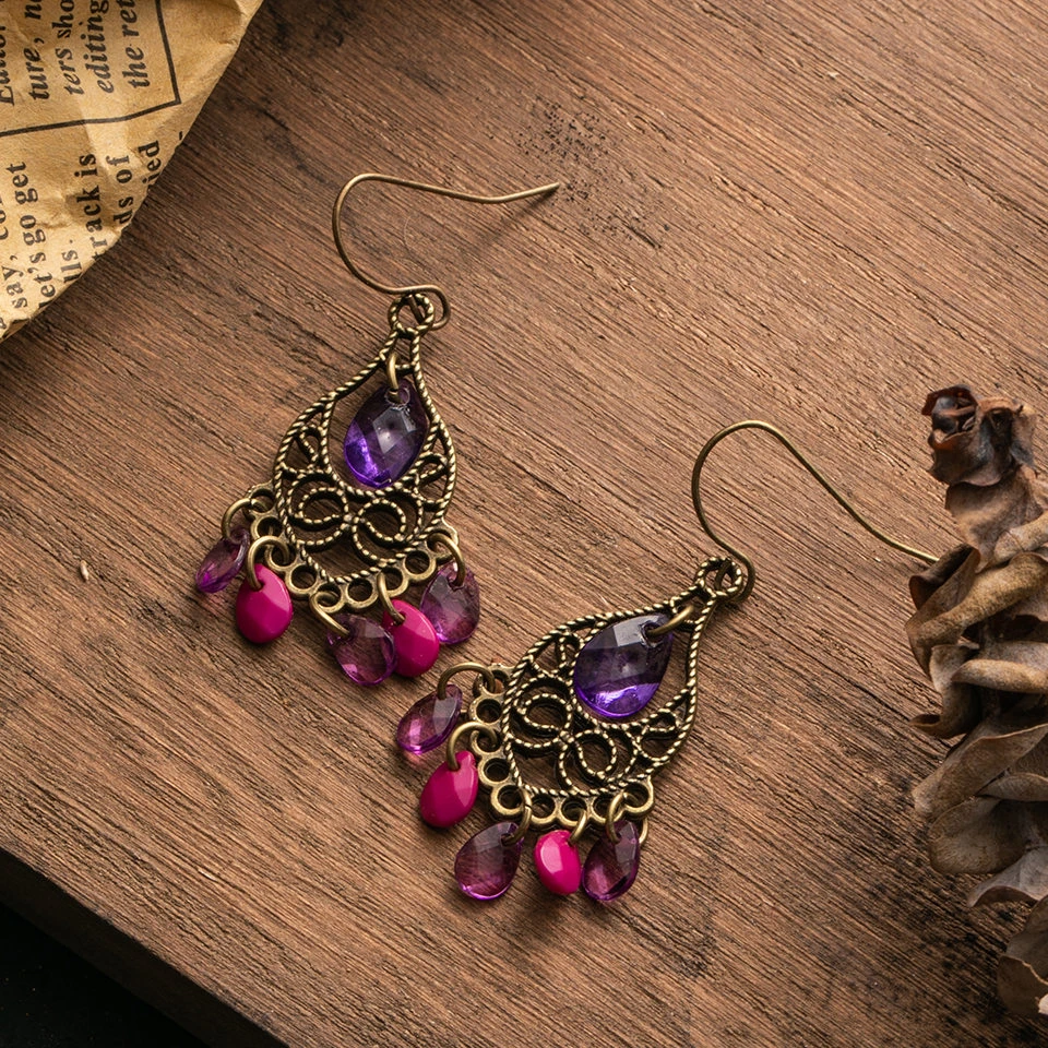 Boucles d'oreilles mandala violettes style vintage