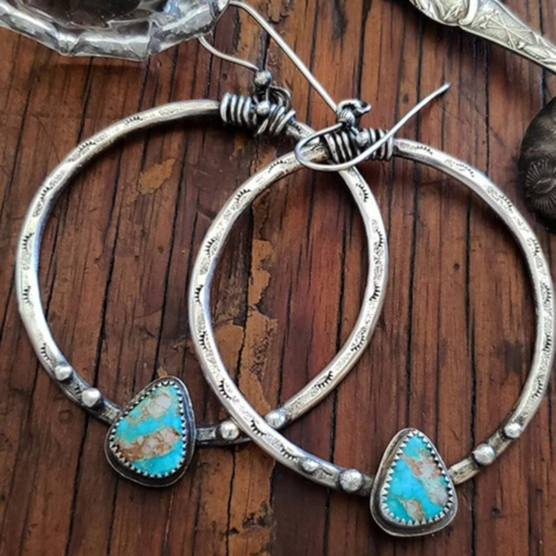 Vintage-Style Circular Turquoise Stone Earrings