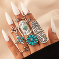 Vintage-Style Turquoise Silver-Tone Ring Pack