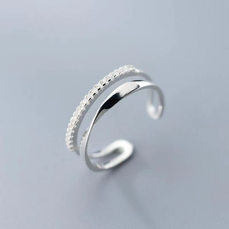 Slim Open Silver-Tone Ring with Zirconia Row
