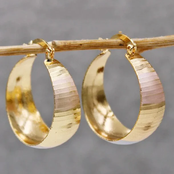 Vintage-Style Gold-Tone Wide Crescent Hoops with Stone Dots