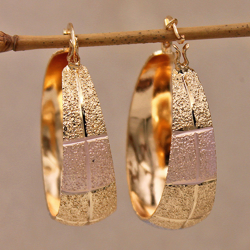 Vintage-Style Textured Gold-Tone Wide Hoop Earrings