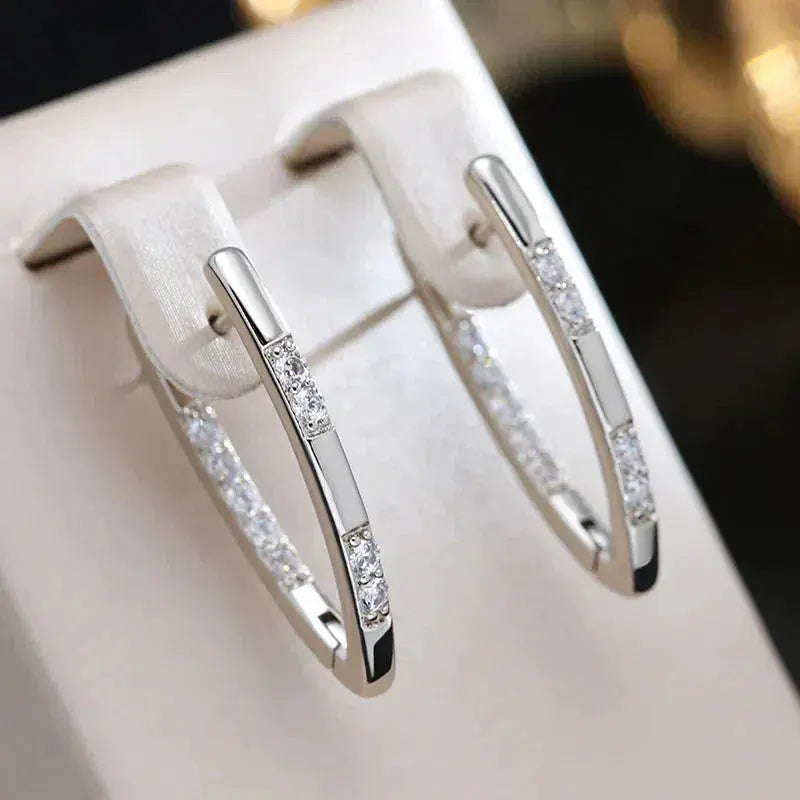 Zirconia Stone Earrings in Two Tones