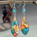Vintage-Style Colourful Painted Stone Teardrop Earrings