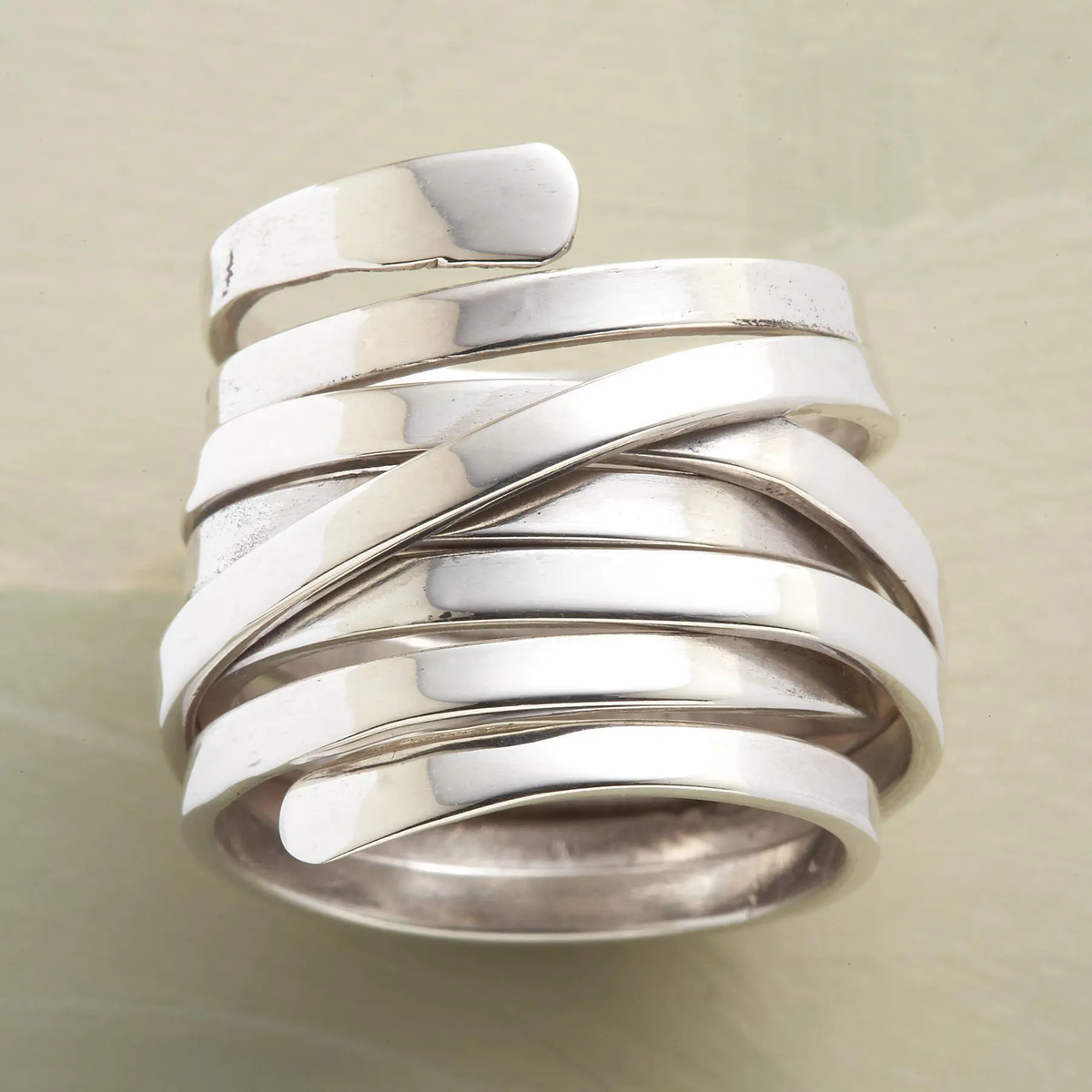 Thick Layered Silver-Tone Wrap Ring