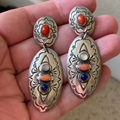 Vintage-Style Colourful Stone Silver-Tone Earrings