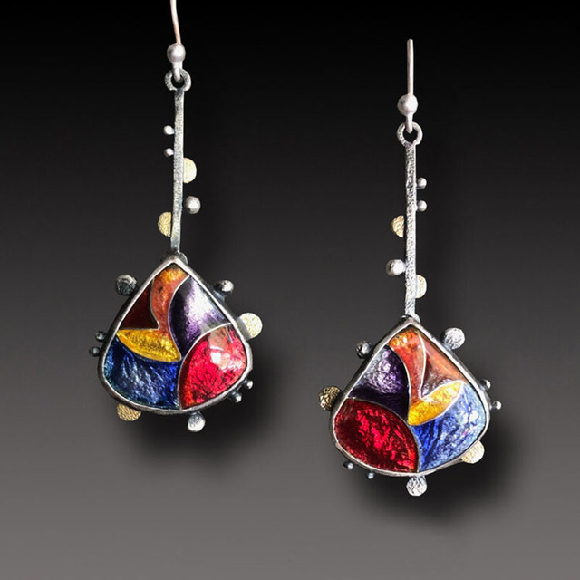 Vintage-Style Colourful Mosaic Teardrop Earrings