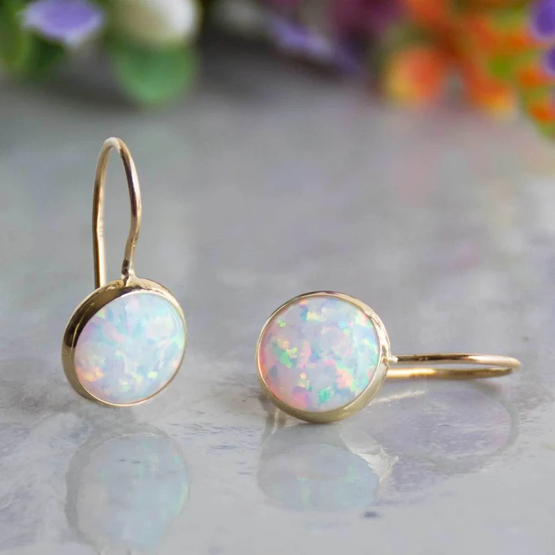 Vintage-Style Opal-Look Stone Gold-Tone Earrings