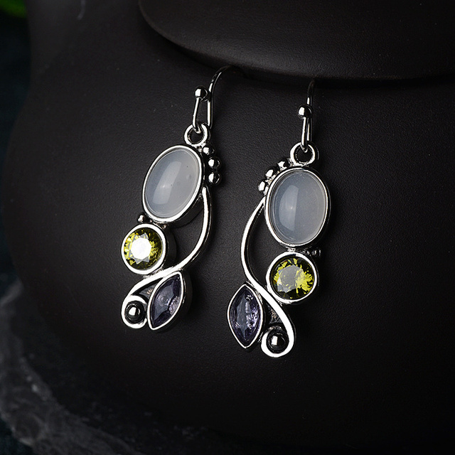 Vintage-Style Yellow Zirconia and Moonstone Earrings