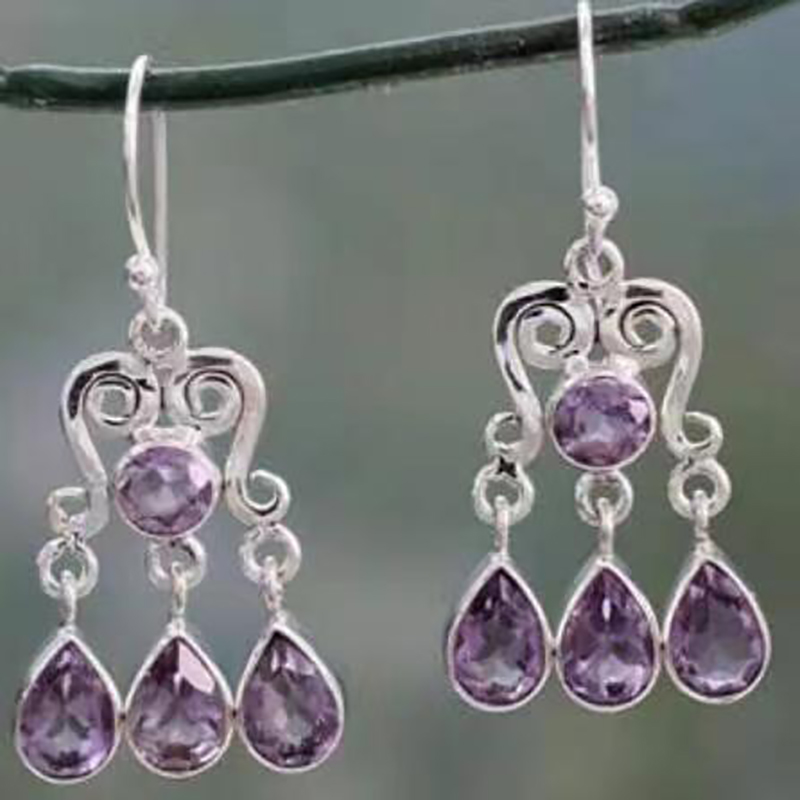 Pendientes lluvia morada de estilo vintage