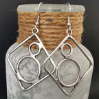 Vintage-Style Square Silver-Tone Earrings