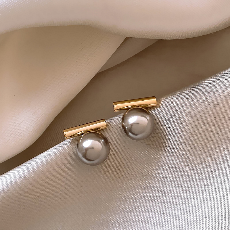 Dark Pearl Earrings in Gold Tone