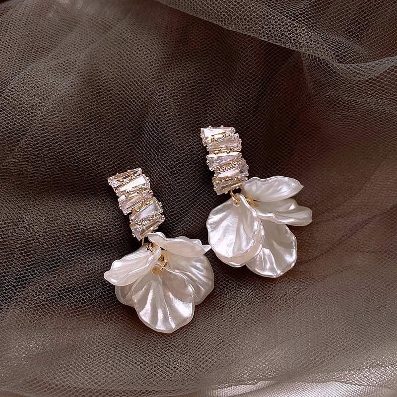 White Petal Gold-Tone Earrings