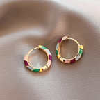 Multicolour Enamel Segment Hoop Earrings in Gold Tone