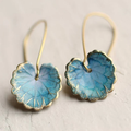 Vintage-Style Blue Enamel Leaf Hook Earrings