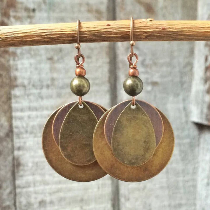 Vintage-Style Brass-Tone Double Disc Earrings