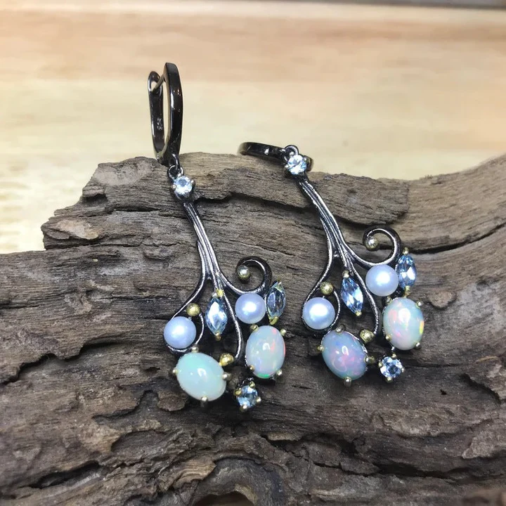 Vintage-Style Blue Cosmic Stone Earrings