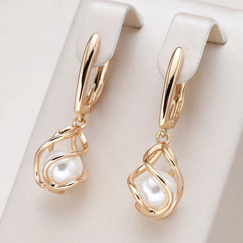 Rose Gold-Tone Twist Frame Pearl Drop Earrings