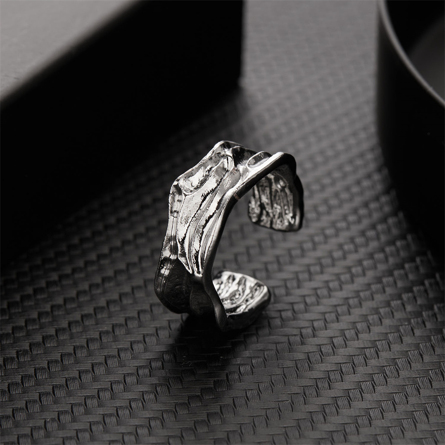 Adjustable Organic Molten-Texture Silver-Tone Ring