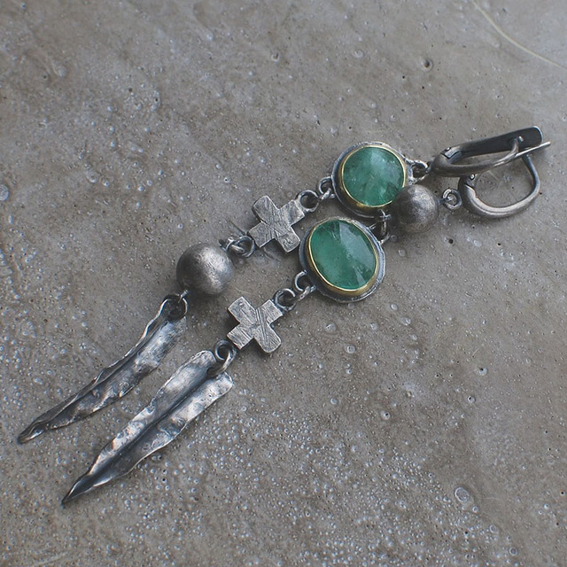 Vintage-Style Cross Silver-Tone Earrings