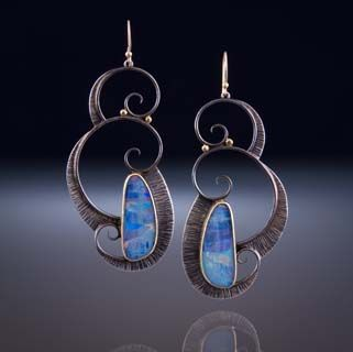 Vintage-Style Blue Stone Swirl Wire Earrings