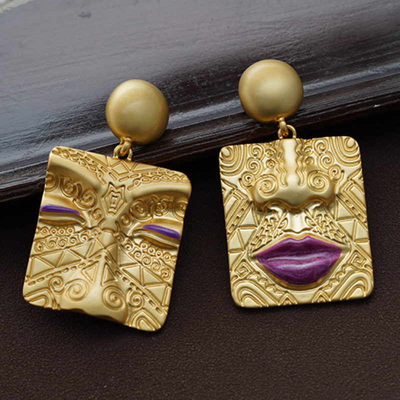 Vintage-Style Gold-Tone Face Earrings