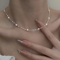 Silver-Tone Pearl Station Choker Necklace