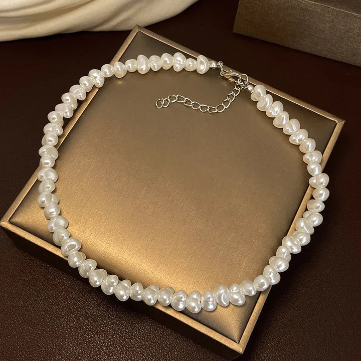 Halo Pearl Necklace in White Gold Tone