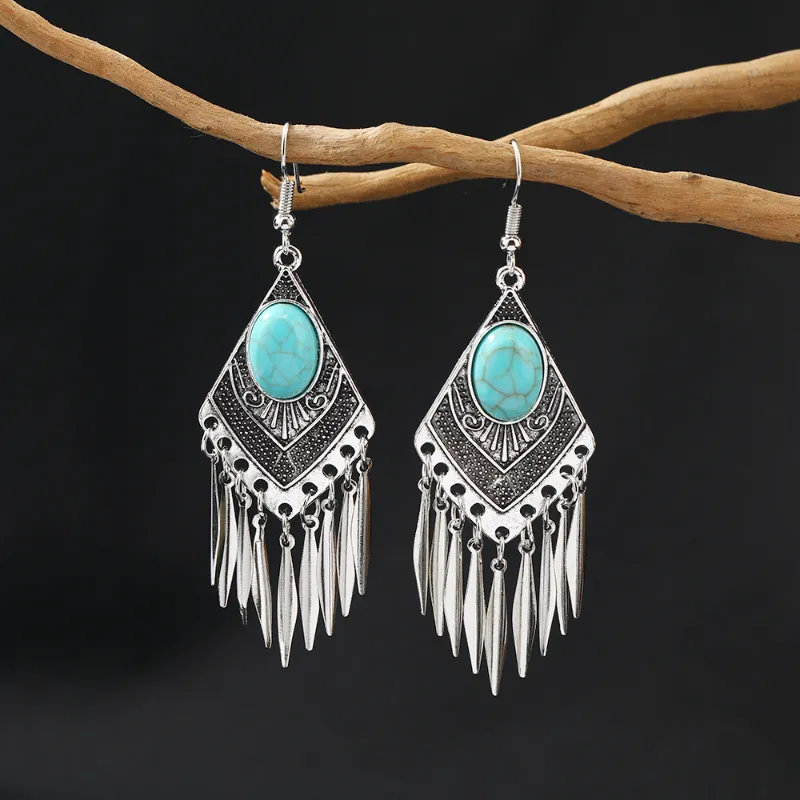 Vintage-Style Turquoise Tassel Earrings