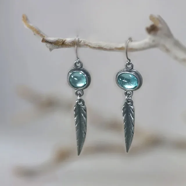 Vintage-Style Blue Crystal Feather Earrings