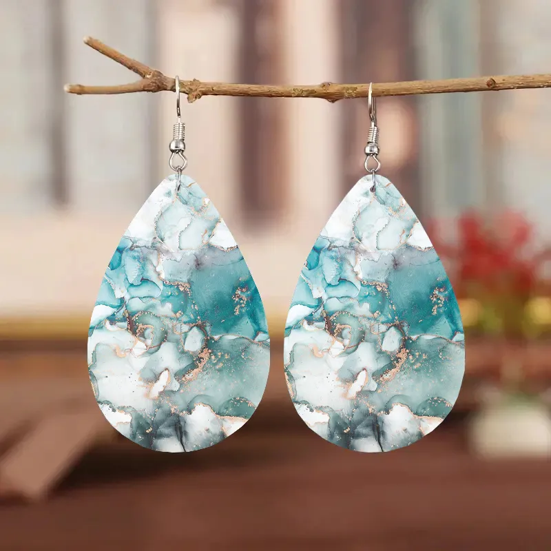 Vintage-Style Blue and White Stone Teardrop Earrings