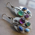Vintage-Style Silver-Tone Earrings with Colourful Round Stones