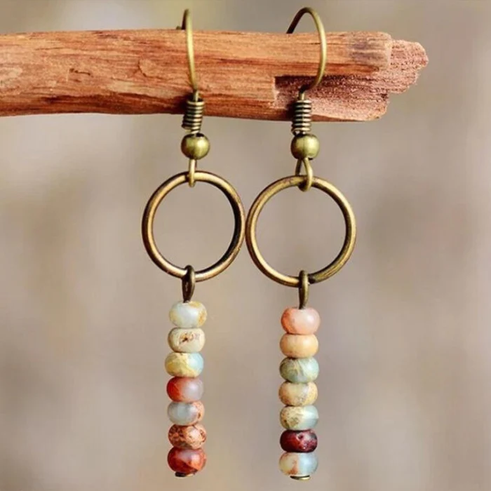Vintage-Style Colourful Bead Hoop Drop Earrings