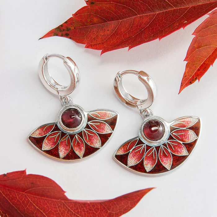 Brincos de Argola Leque em Esmalte Vermelho Estilo Vintage