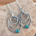Vintage-Style Circular Turquoise Silver-Tone Earrings
