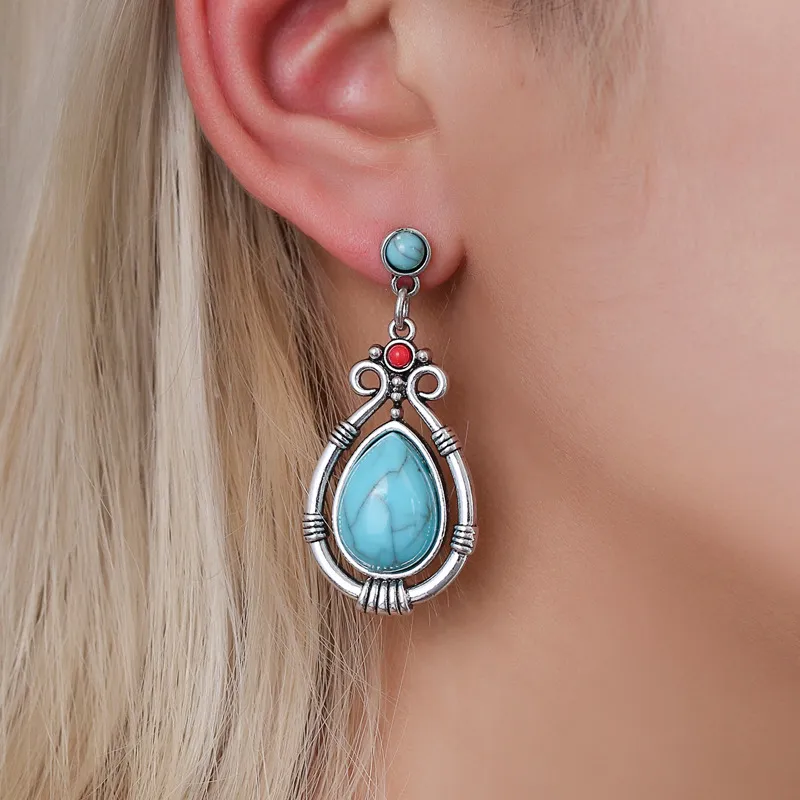 Vintage-Style Dangling Turquoise Stone Earrings