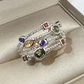 Stacked Silver-Tone Ring with Scattered Multicolour Crystals