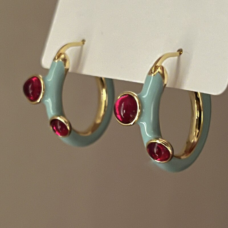 Brincos com Zircónias Vermelhas Estilo Vintage