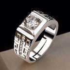 Square Zirconia Silver-Tone Ring with Wide Shoulders