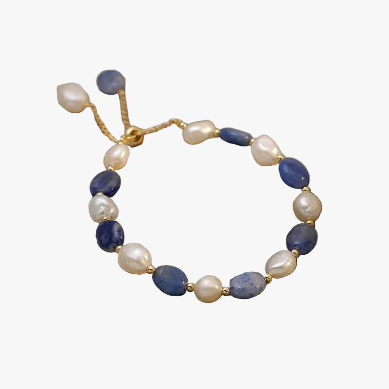 Freshwater Pearl and Blue Stone Bracelet with Ocean Theme