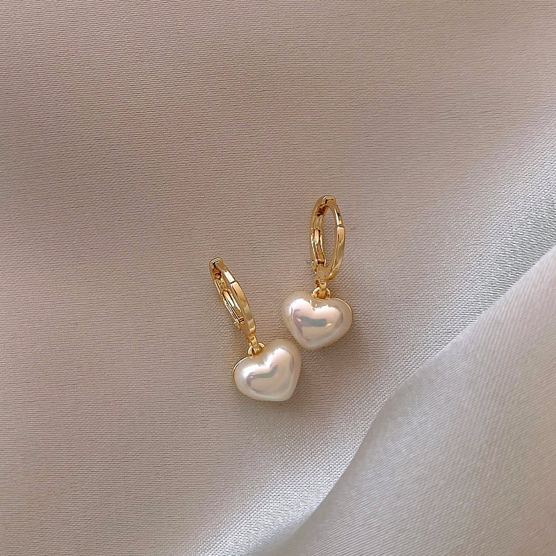 Pearl Heart Mini Drop Earrings