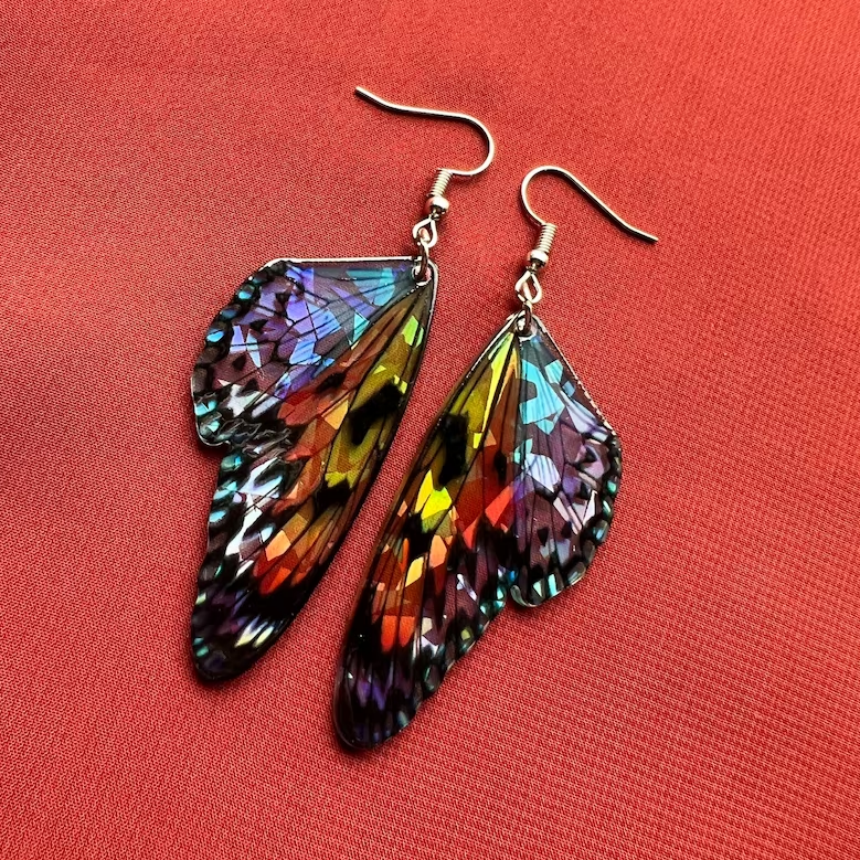 Vintage-Style Butterfly Earrings with Colourful Wings