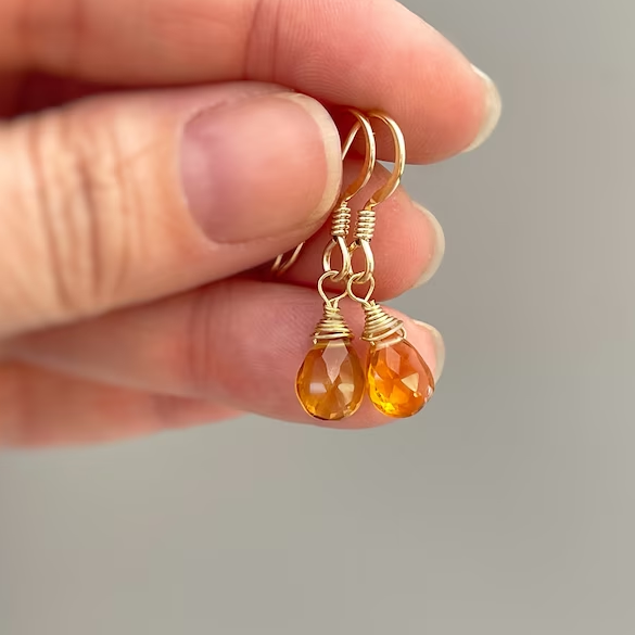 Vintage-Style Orange Crystal Mini Drop Earrings in Gold Tone