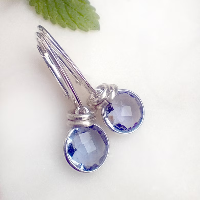 Vintage-Style Lavender Crystal Round Drop Earrings