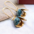 Vintage-Style Blue Stone Gold-Tone Petal Cup Earrings