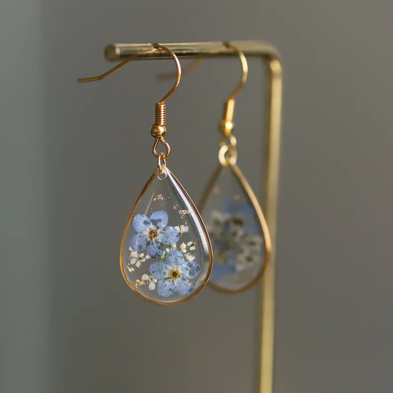 Vintage-Style Blue Flower Crystal Drop Earrings
