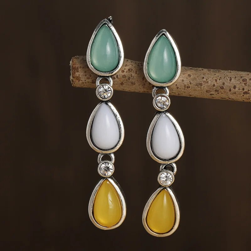 Vintage-Style Colourful Drop Dangle Earrings