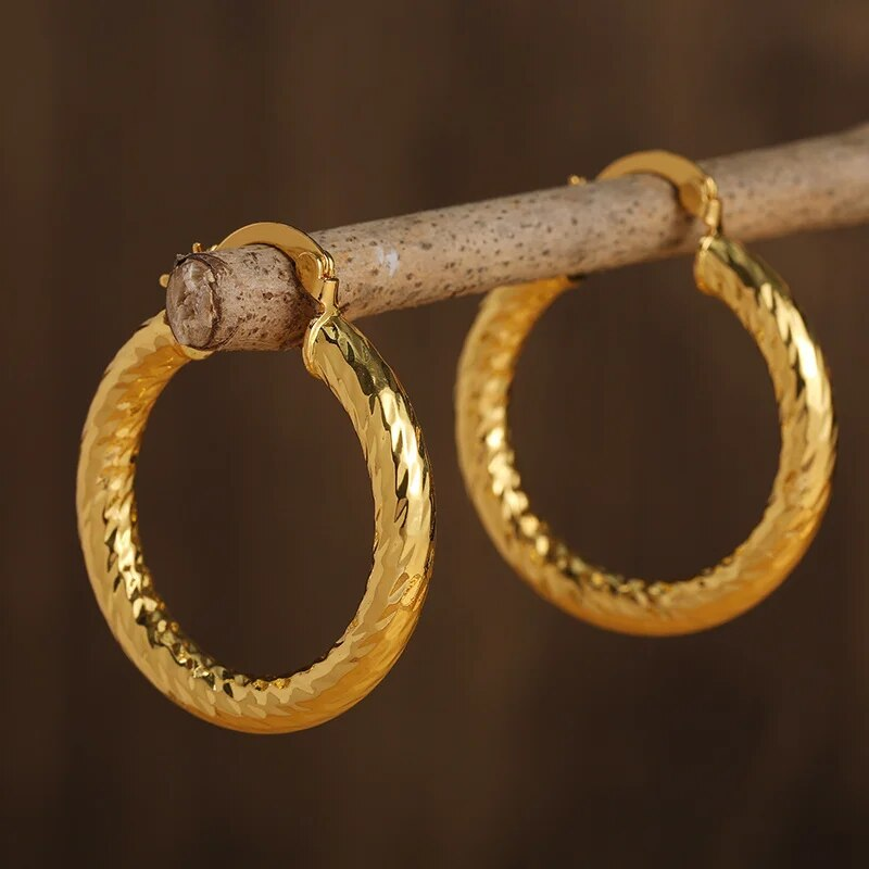 Vintage-Style Textured Gold-Tone Hoop Earrings